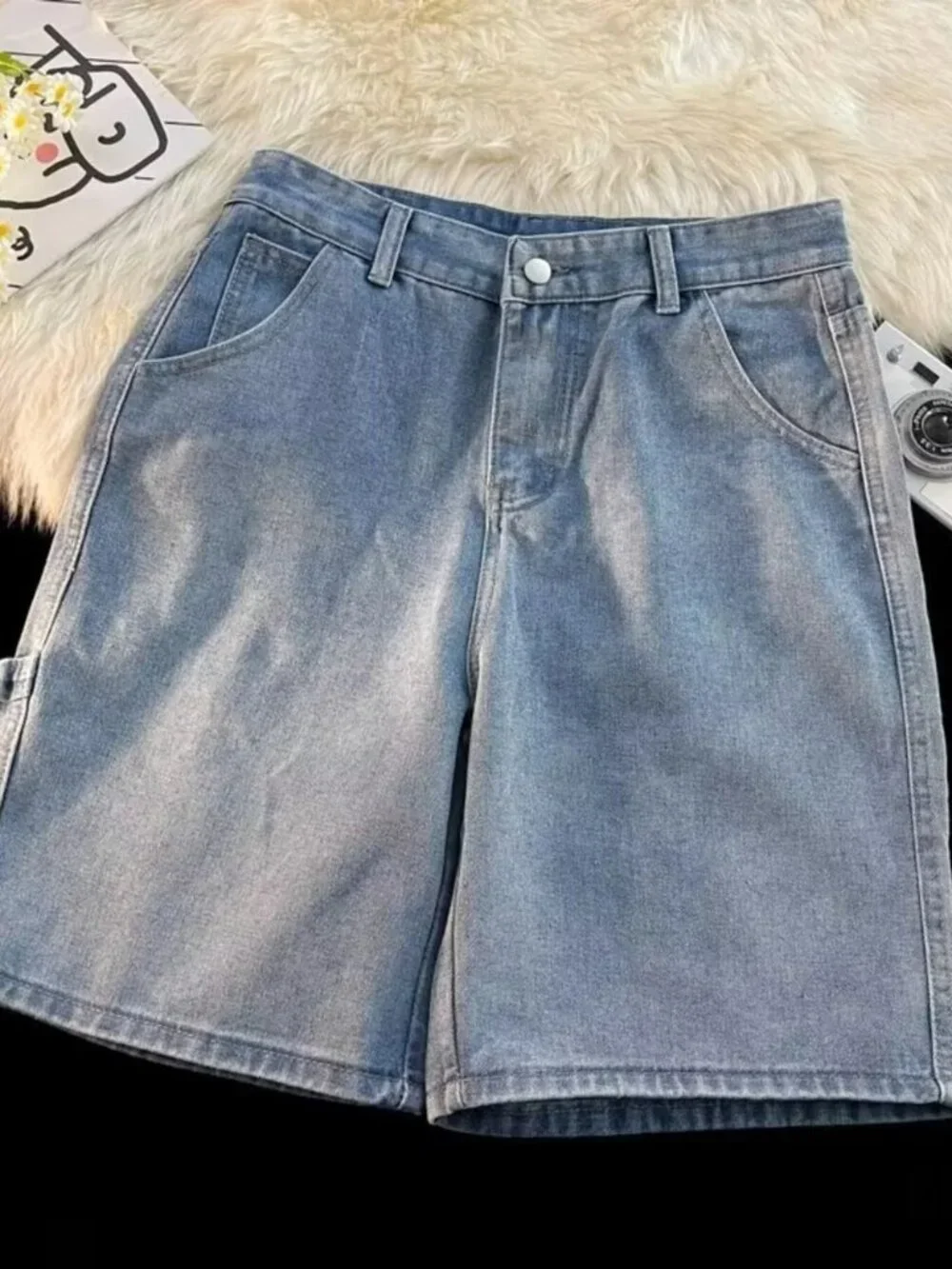 Men's Full Size High-Waisted Wide-Leg Denim Shorts Plus Size - Picture 1 of 7